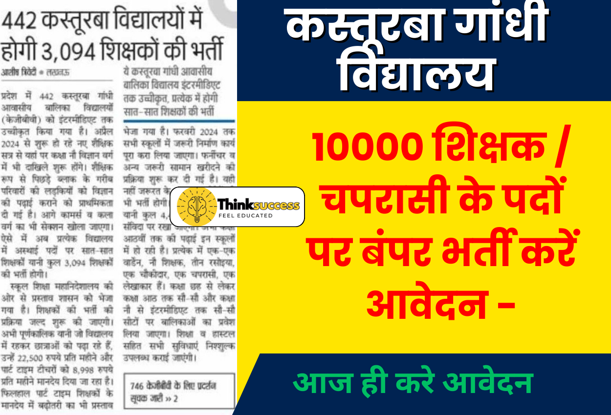 यूपी कस्तूरबा गांधी बालिका विद्यालय भर्ती 2024